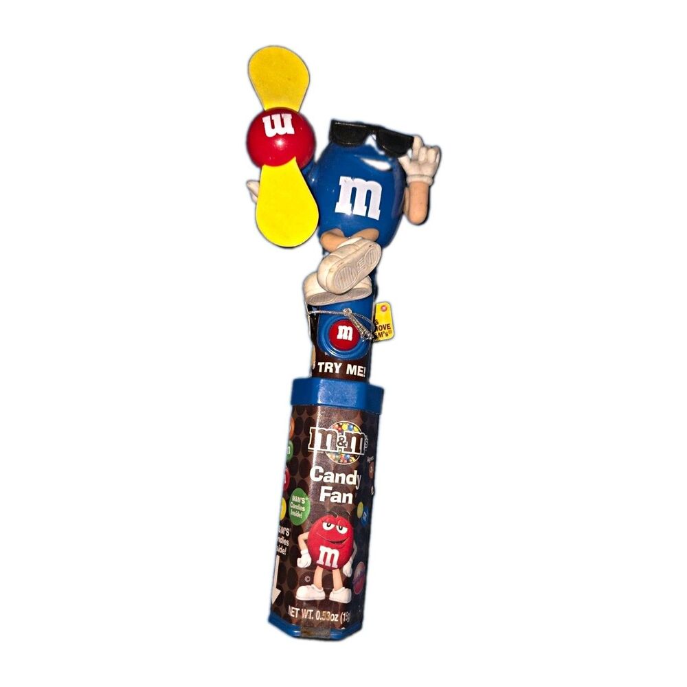 Vintage M&M's Candy Fan Dispenser Blue with Working Propeller Yellow Fan 2009
